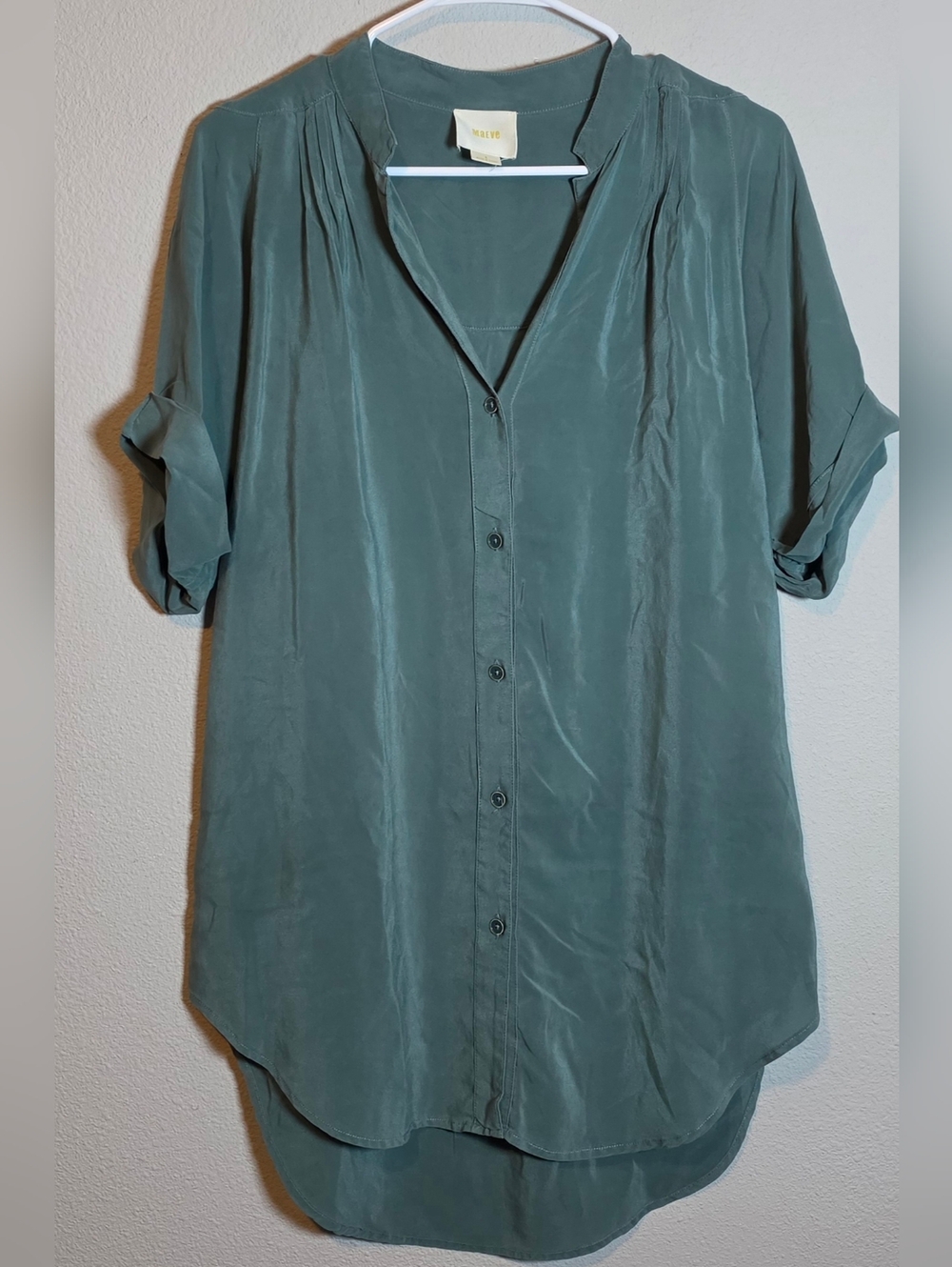 ​Maeve Anthropologie 100% Silk Blouse Small Sage Green Button Down Minimalist - Picture 3 of 9
